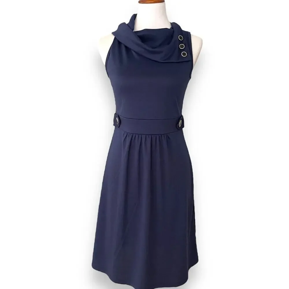 Coco Love Navy Blue Sleeveless Button Cowl Neck A-Line Dress Size Medium - Picture 1 of 8